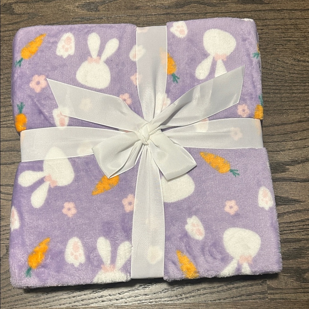 Purple Bunny and Carrot Fleece Blanket 60”X50” NEW